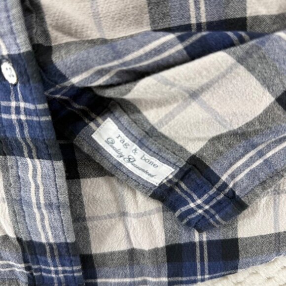 Rag & Bone Top Birdie Plaid Button Down Shirt Long Sleeve Blue Tan Gray Size LG - Picture 5 of 8